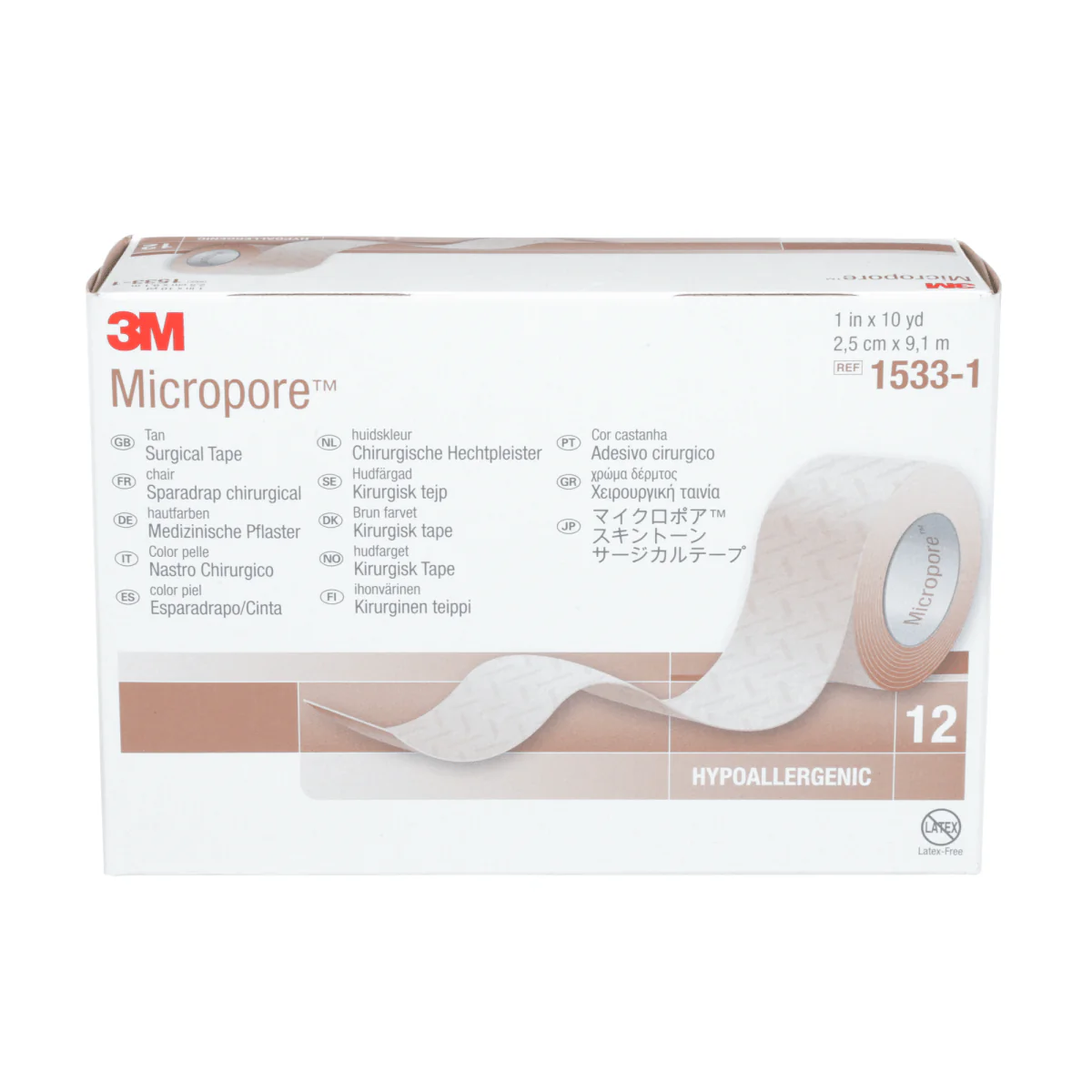 Micropore Kuituteippi, Ruskea 2,5 cm x 9,1 m, 12 rullaa