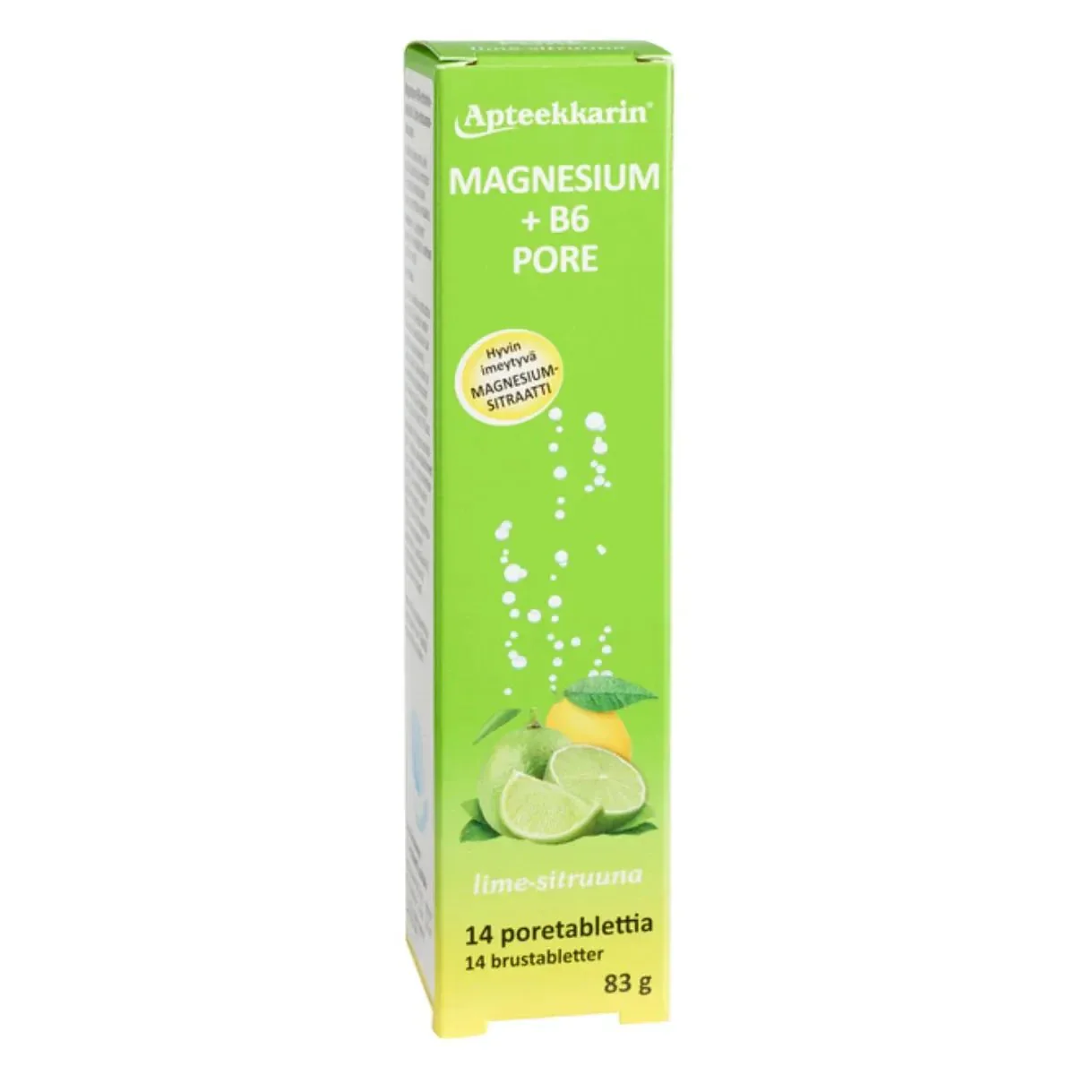 Apteekkarin Magnesium+ B6 Poretabletti, Sitruuna