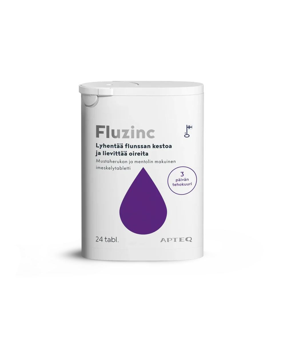 Apteq Fluzinc Mustaherukka, Imeskelytabletti