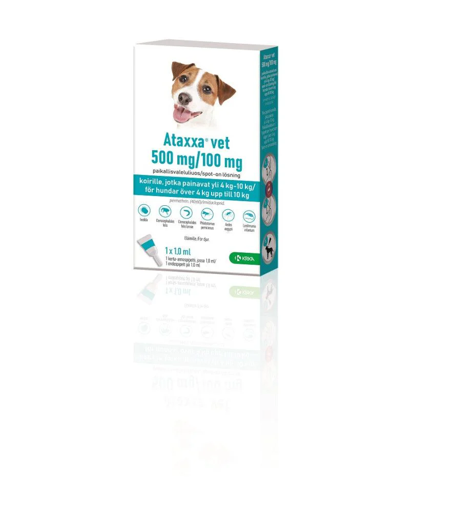 Ataxxa Vet 100 mg/500 mg Paikallisvaleluliuos Koirille Yli 4 kg-10 kg