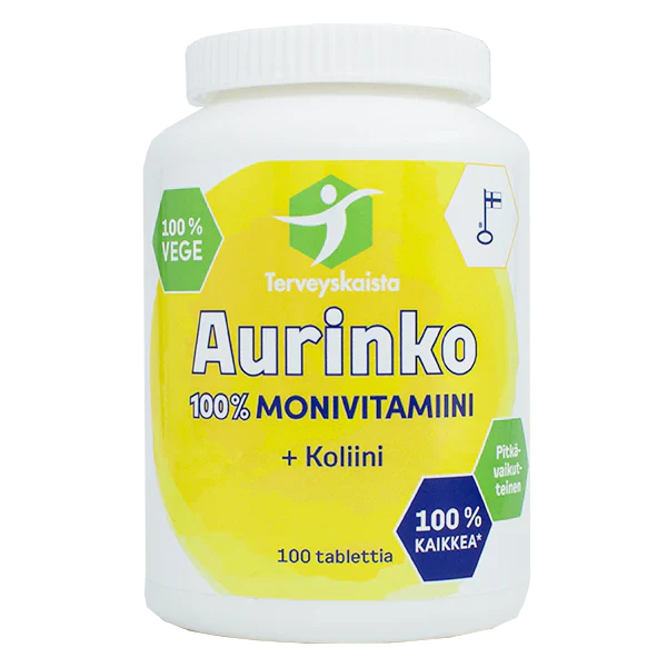 Terveyskaista Aurinko 100% Monivitamiini + Koliini 100 tabl