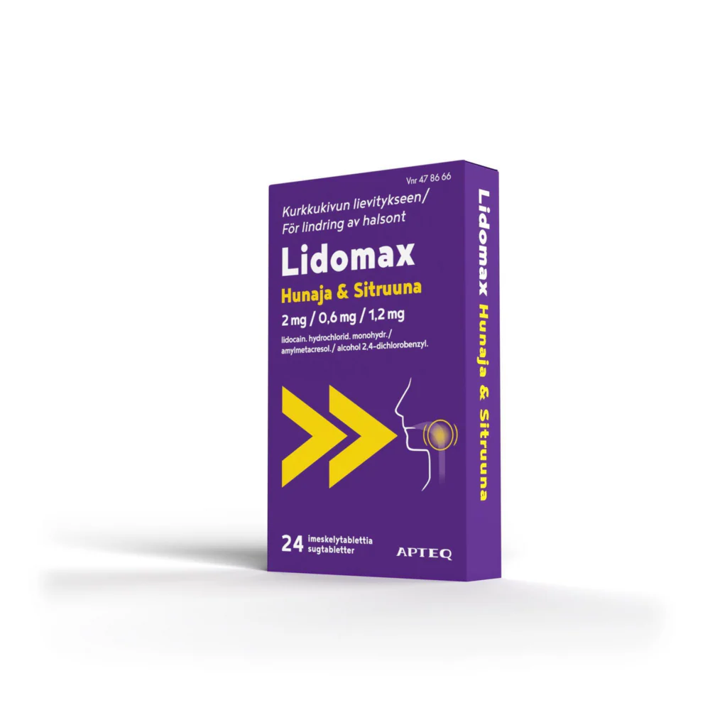 LIDOMAX HUNAJA & SITRUUNA 2/0,6/1,2 MG imeskelytabletti 24 fol