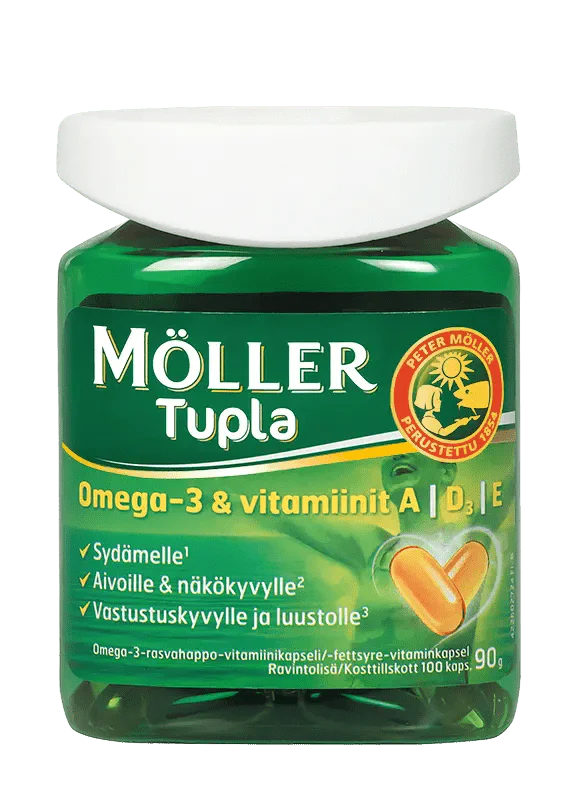 Möller Tupla Omega-3 + A- ,D- ja E-vitamiini 100 kpl