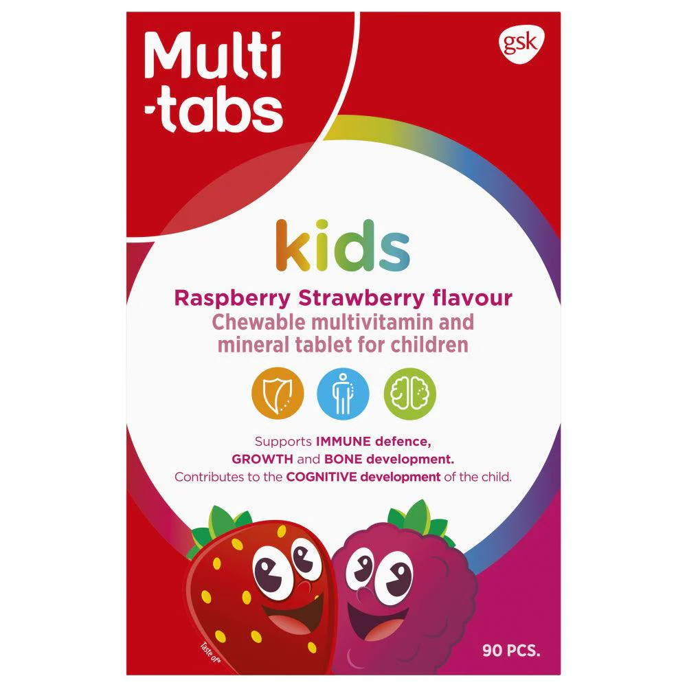 Multi-Tabs Kids Vadelma-Mansikka Monivitamiini