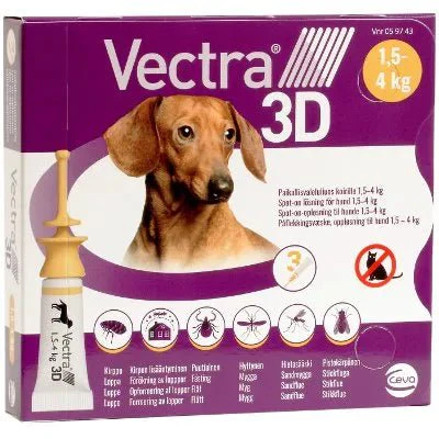 Vectra 3D 3,9 mg/44 mg/317 mg Paikallisvaleluliuos Koirille 1,5-4 kg - Image 2